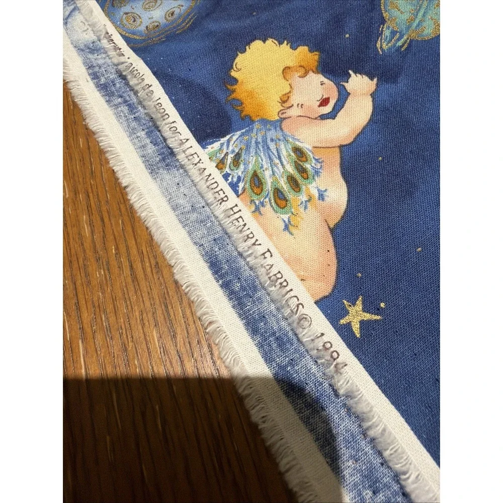 Vintage Alexander‎ Henry Fabric Cherubim 1994 Blue Background 100